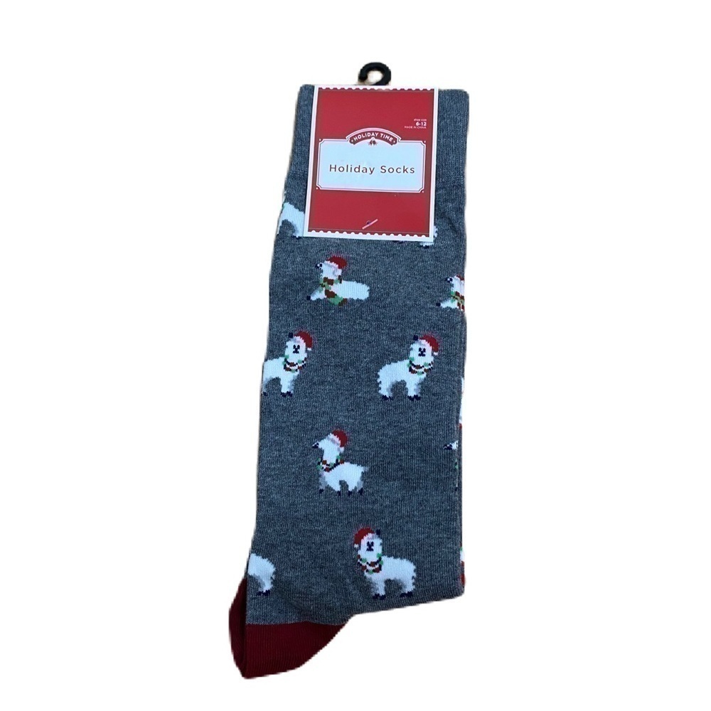 Llama Santa Christmas Men’s Dress High Socks NEW Gray 6-12
